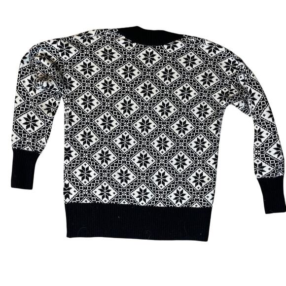 Brooks Brothers Wool Blend Black & White Snowflake V-Neck Sweater Size Small - Picture 4 of 9